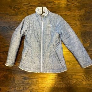 NorthFace reversible jacket; girls - size 14-16. Powder Blue